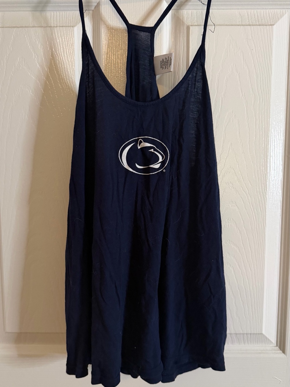 Navy Racerback Tank with White Emblem